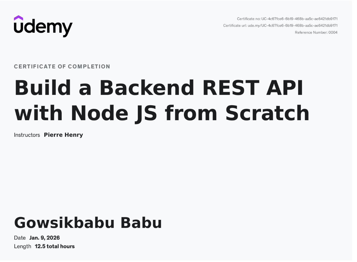 Node JS API Certificate